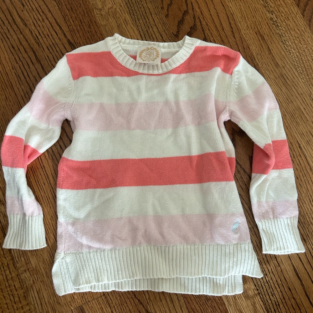 The Beaufort Bonnet Company Coral and White Striped Sweater